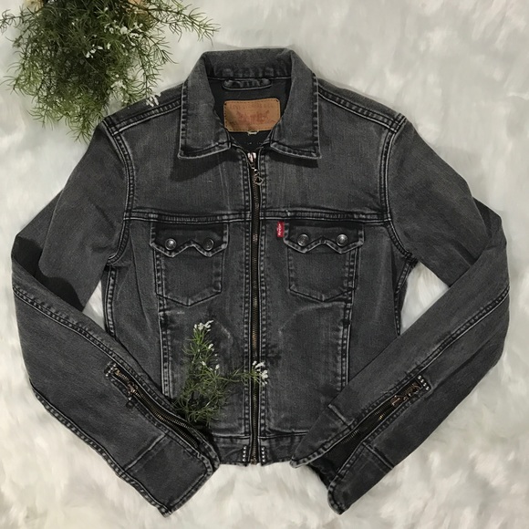 Levi's grey denim motorcycle fitted jacket - Picture 2 of 8